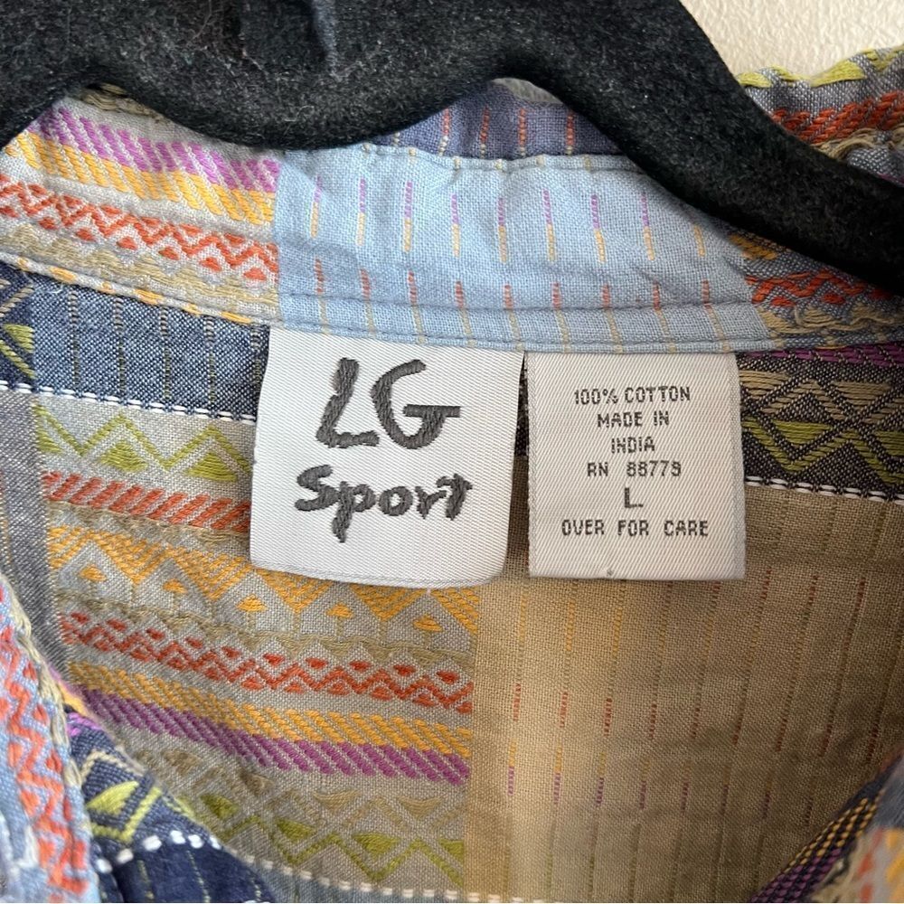 ✨ Vintage LG Sport Multicolor Patchwork Long Sleeve Button Down Shirt Large - Picture 5 of 9